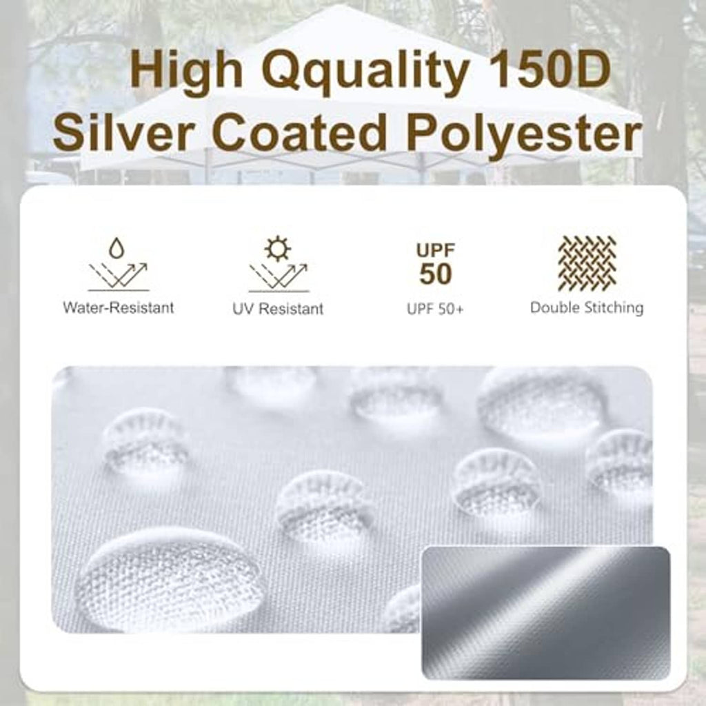 White canopy top fabric, 150D silver-coated polyester, UPF 50+ and double stitching