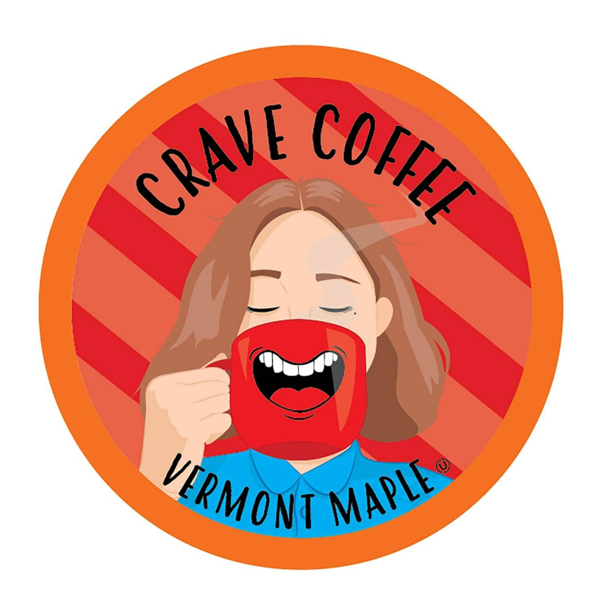 Vermont maple flavored coffee pod with round illustrated logo insert