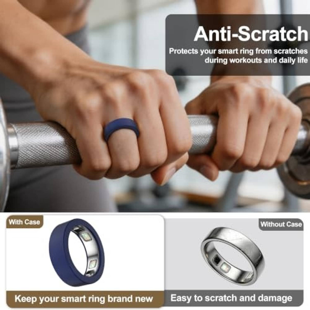 Silicone ring cover on finger for anti-scratch protection during workouts