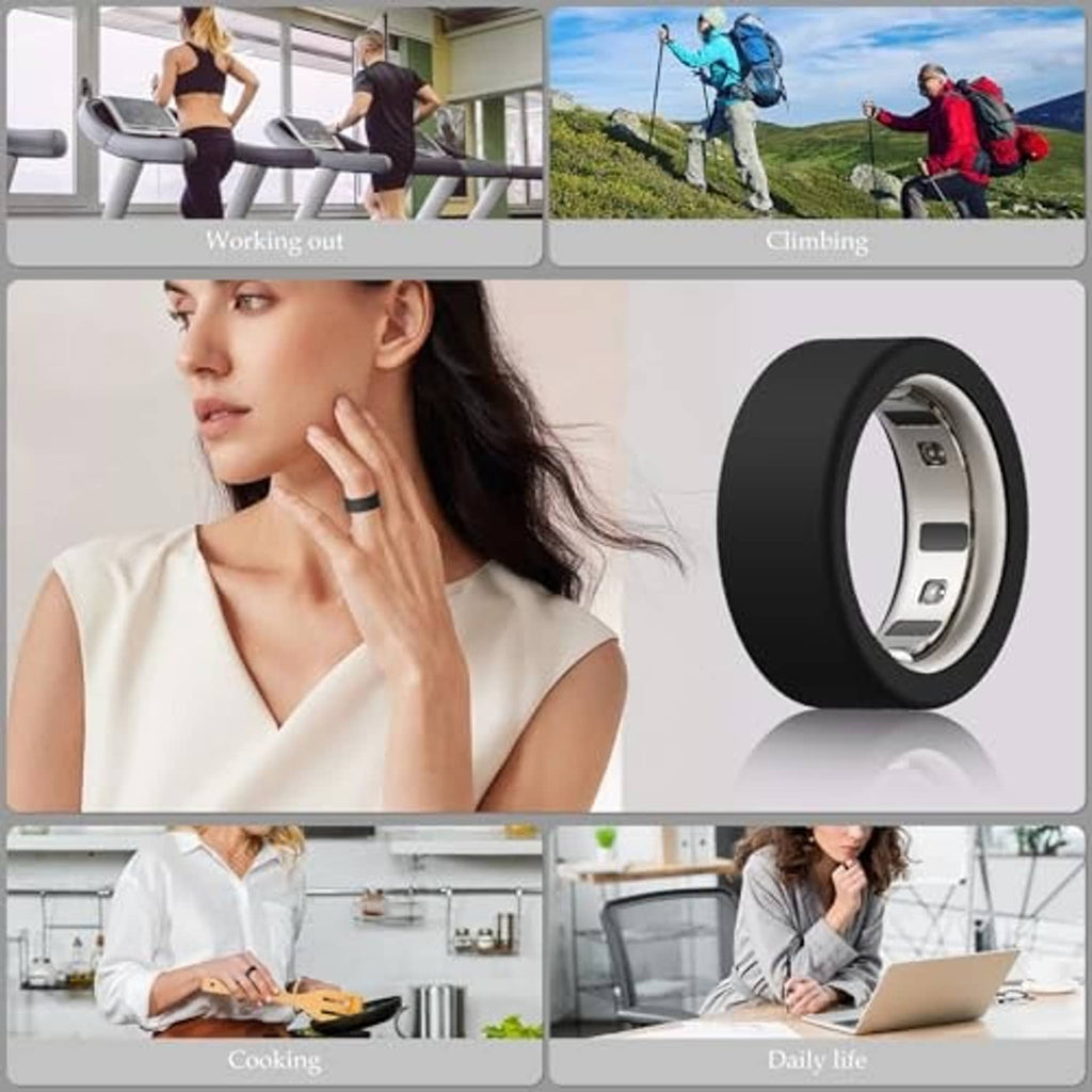 Silicone Oura ring cover for everyday use, shown as a black ring band