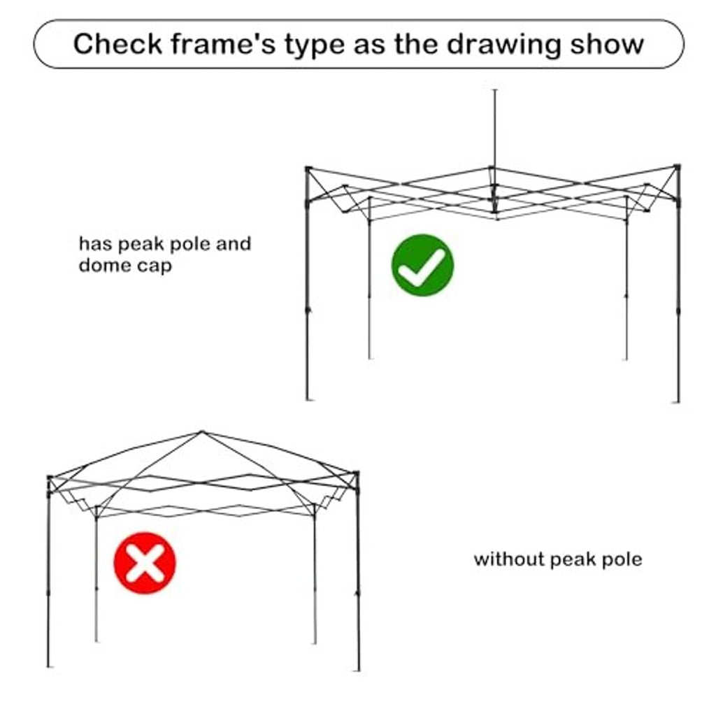 Canopy replacement top compatibility diagram with peak pole and dome cap