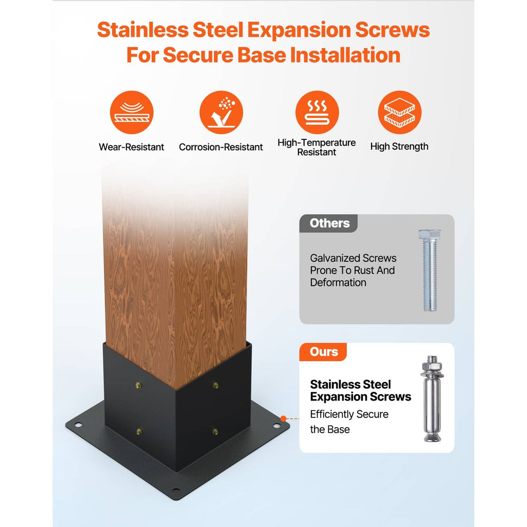 Black base of inner 3-way corner bracket with stainless steel expansion screw hardware