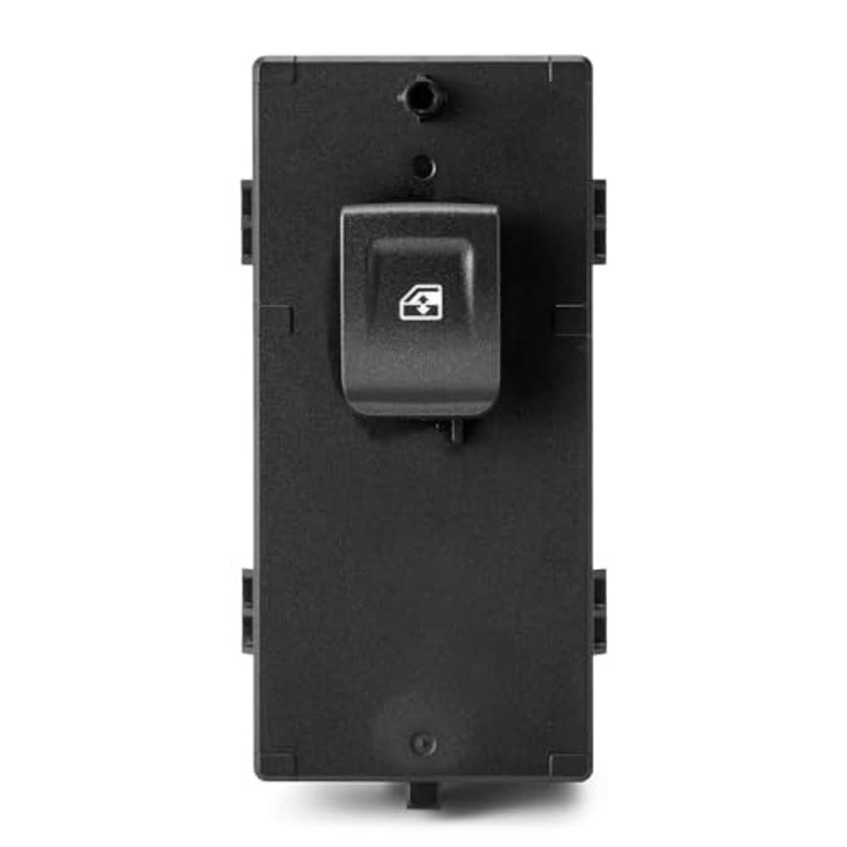 Black power window switch with window icon rocker and side connector housings