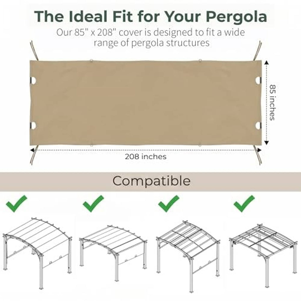 Beige pergola cover panel, rectangular 208 x 85 in, with grommets and tie strings