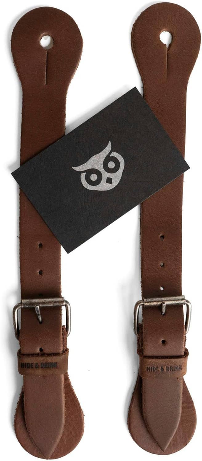 Set of 2 brown leather spur straps with buckles and attachable spur band