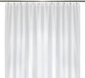 White PEVA shower curtain with metal grommet rings along the top edge