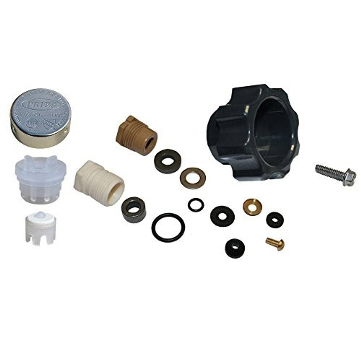 Wall hydrant service kit with fittings, seals, washers, nozzle cap, and mounting bolt