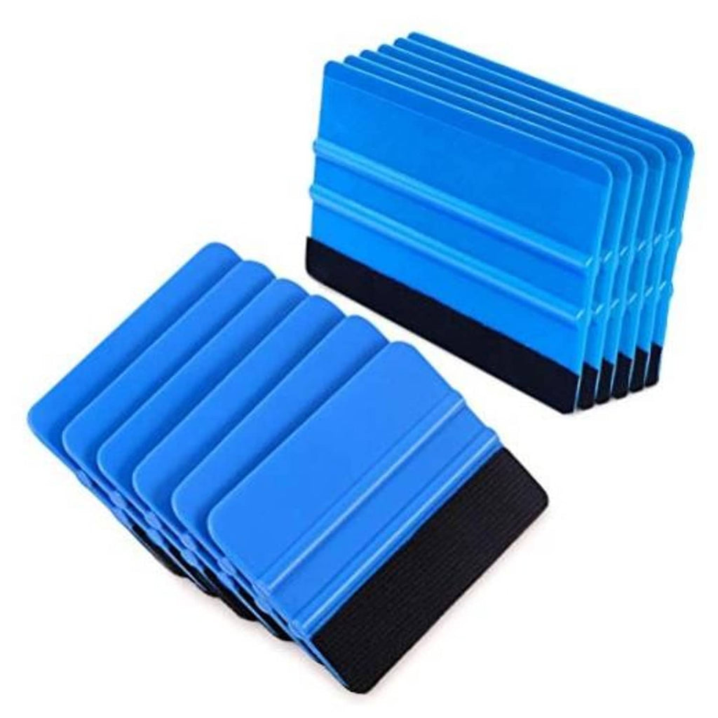 Blue felt edge vinyl squeegee kit, multiple pieces with black scraper backing