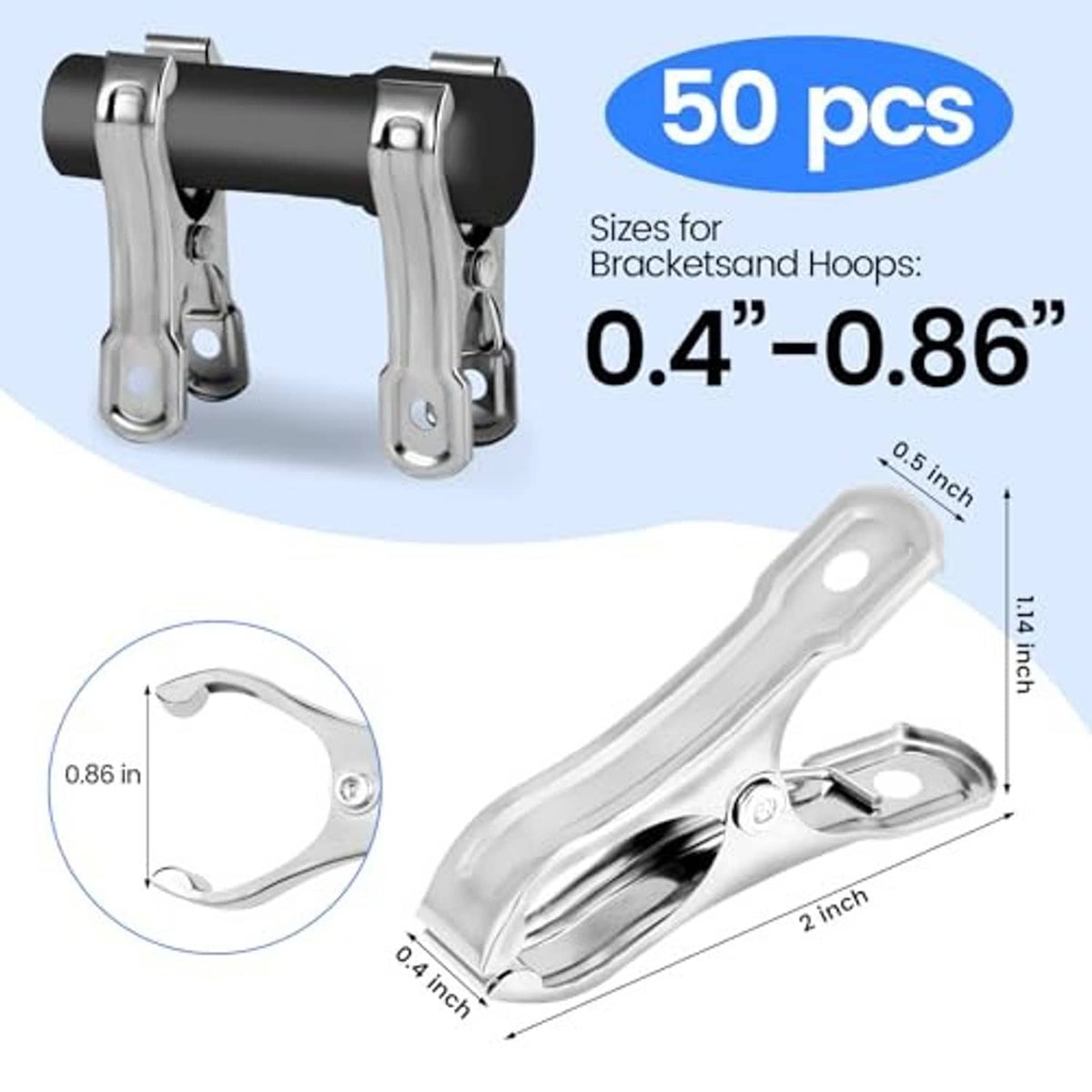 Stainless steel greenhouse clamp with spring handle, single curved clip