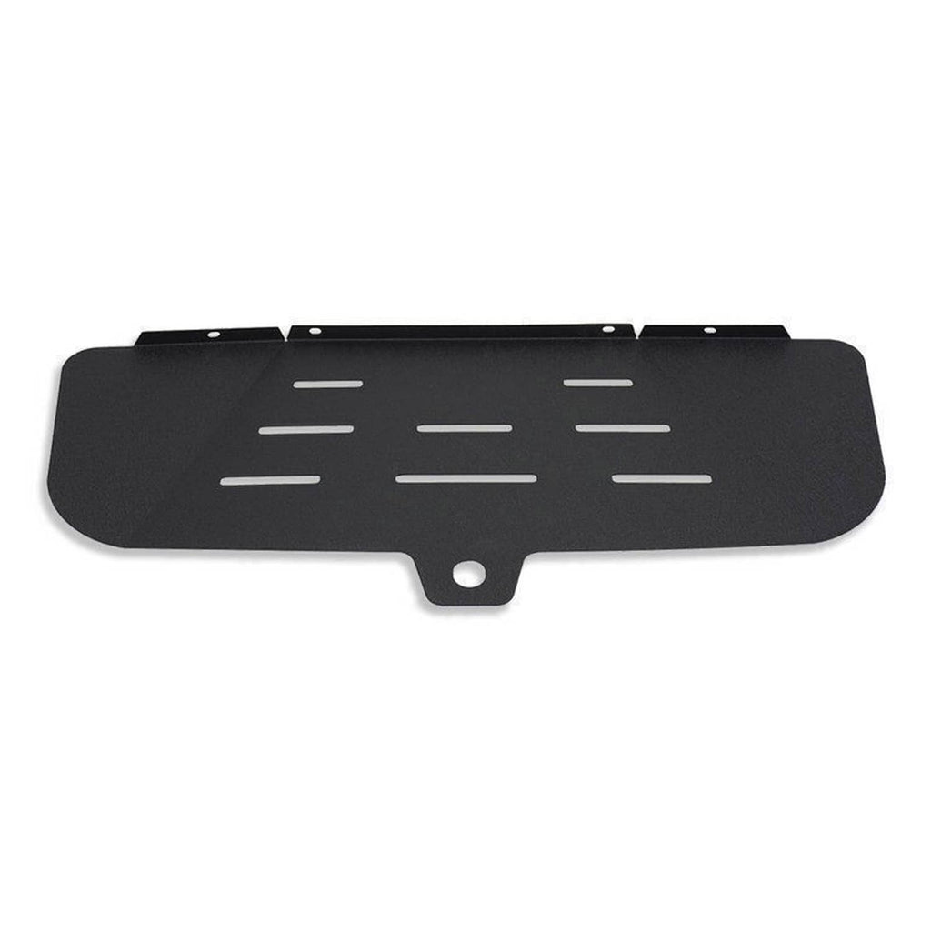 Black cold air intake heat shield with centered vent bar and mounting bracket