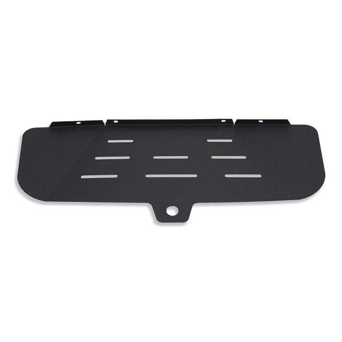 Black cold air intake heat shield with centered vent bar and mounting bracket