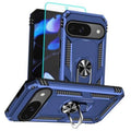 Blue rugged phone case with raised camera bezel and ring kickstand, for Pixel 9/9 Pro