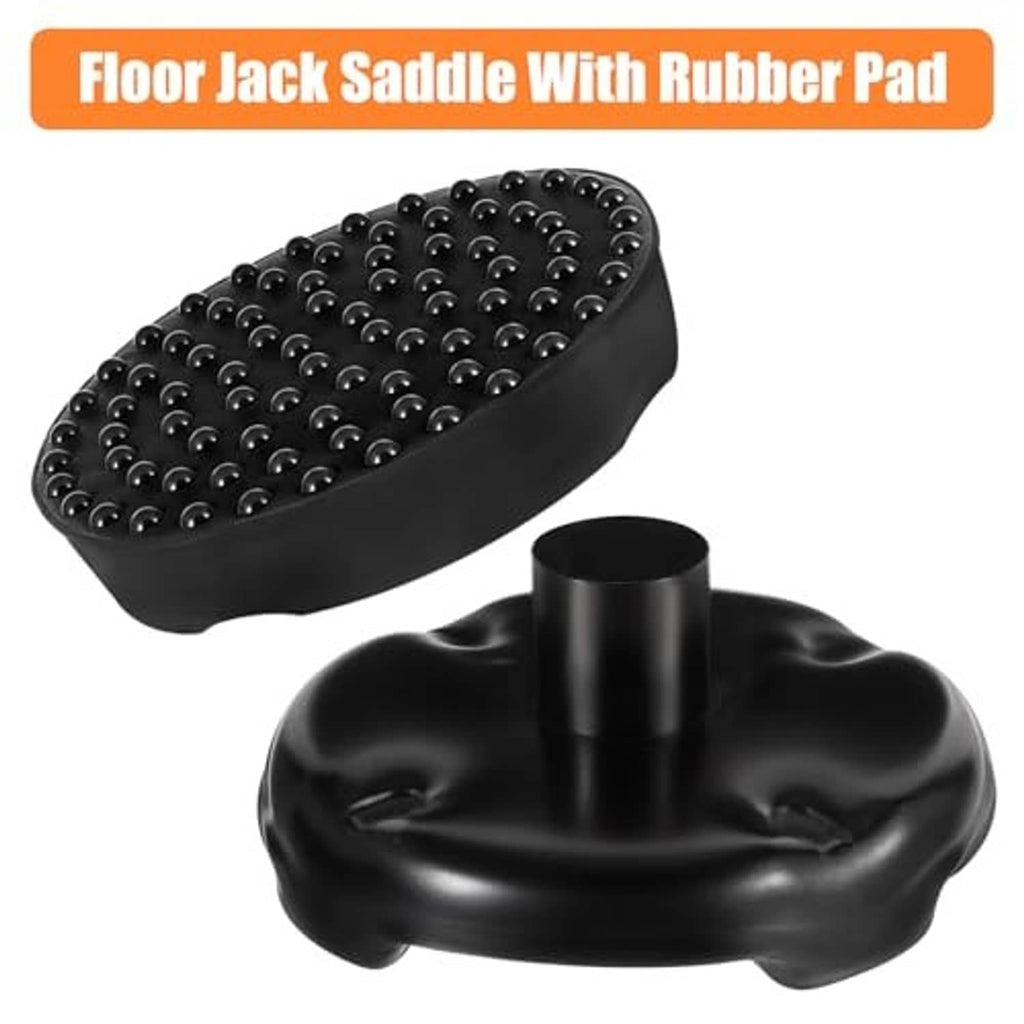Floor jack saddle with rubber pad, black studded traction and central lift post