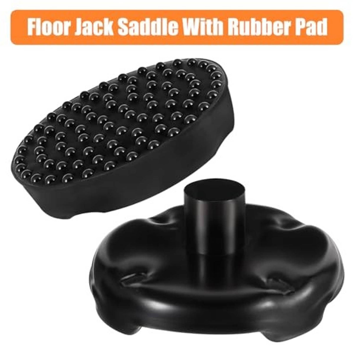 Floor jack saddle with rubber pad, black studded traction and central lift post