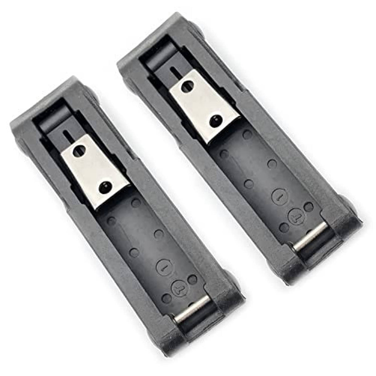 Front latch brackets set, black rubber with silver mounting hardware (2-pack)