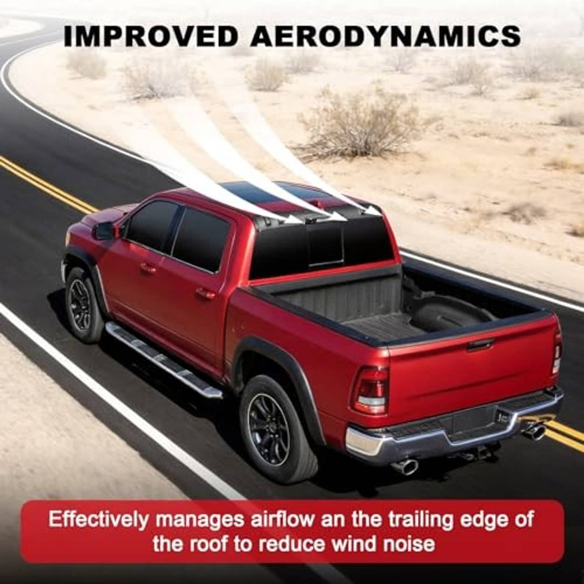 Black rear roof spoiler protector on pickup truck bed roof area