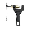 Adjustable motorcycle chain breaker tool with black handle and gold screw clamp