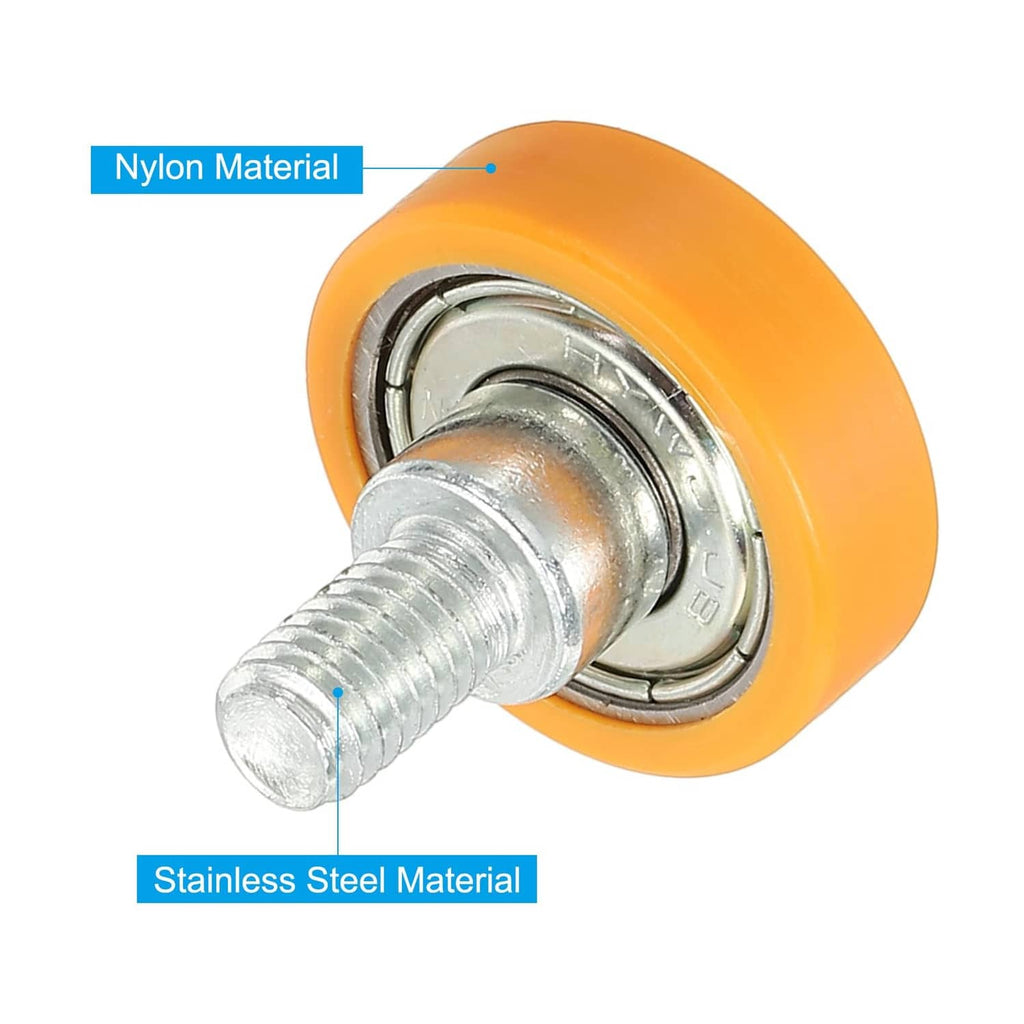 Orange drawer roller with nylon housing and stainless steel stem and pulley wheel
