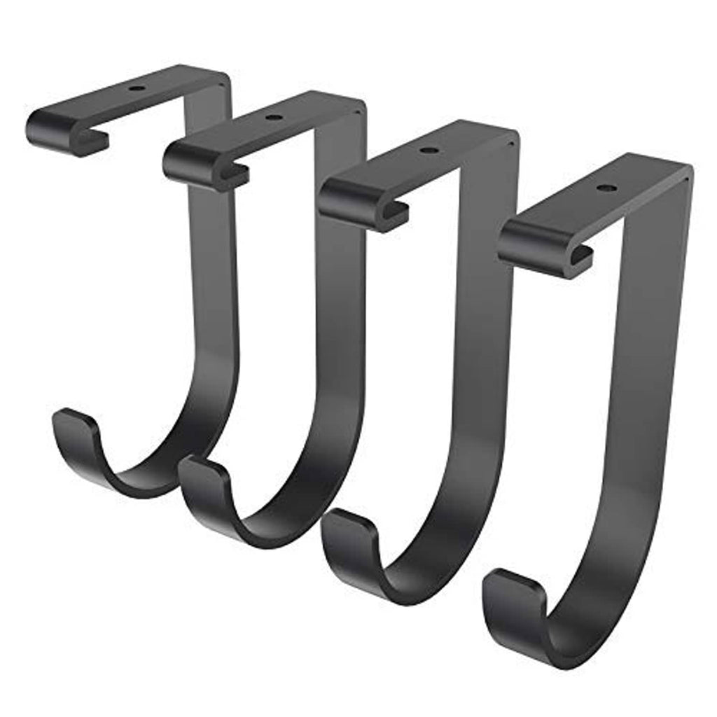 Four-pack black curved storage hooks with flat top mounting tabs and U-shaped arms