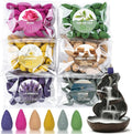 Backflow incense cone variety pack with assorted colors and a waterfall-style incense holder