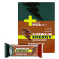 Chocolate energy bar multipack with dark green and orange branding, plus individual bar.