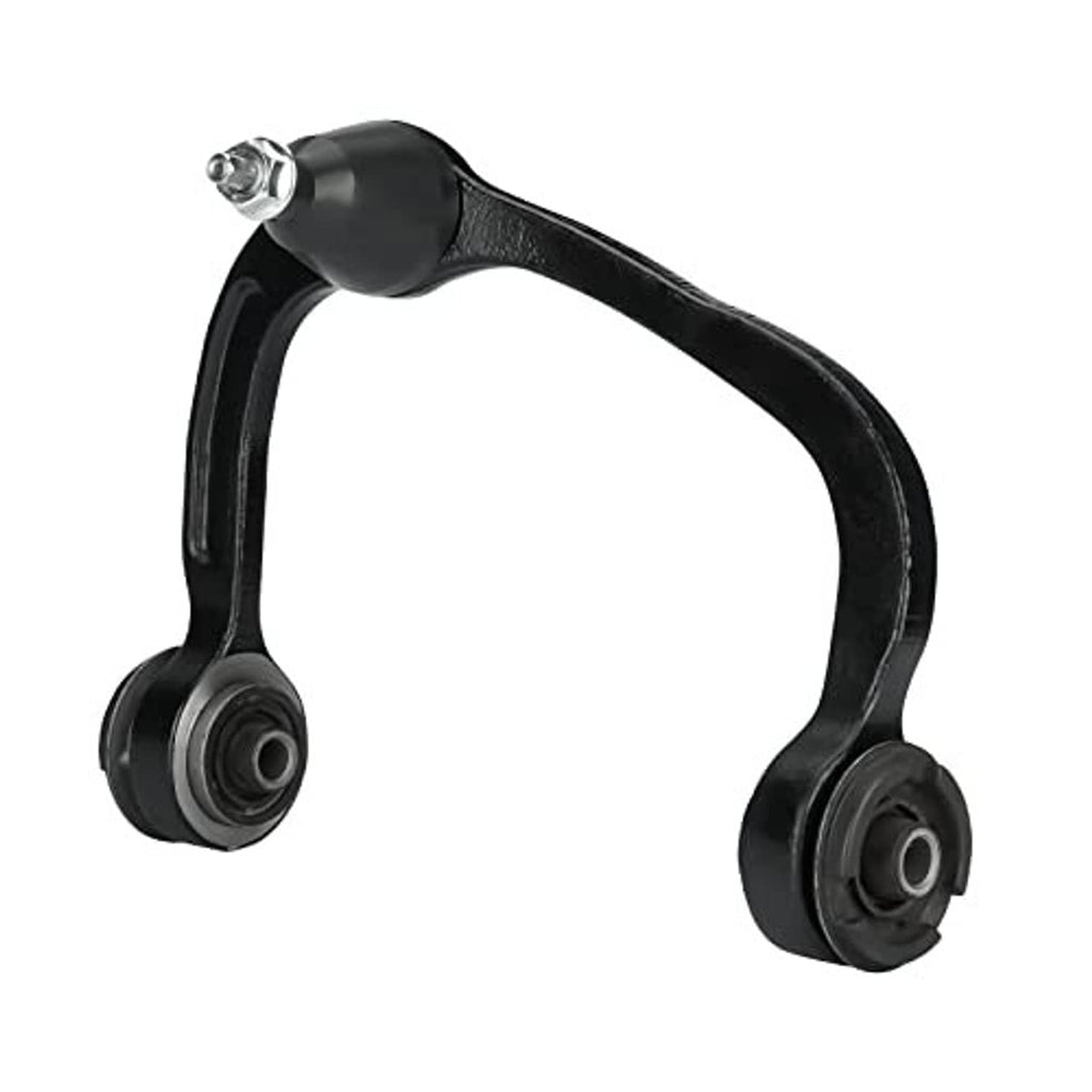 Black front upper control arm with ball joint stud and rubber bushing ends