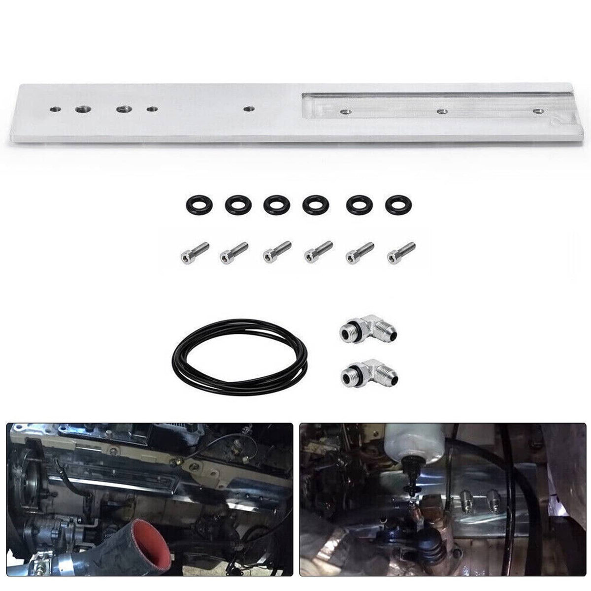 Aluminum tappet cover with black O-rings, screws, and fittings kit