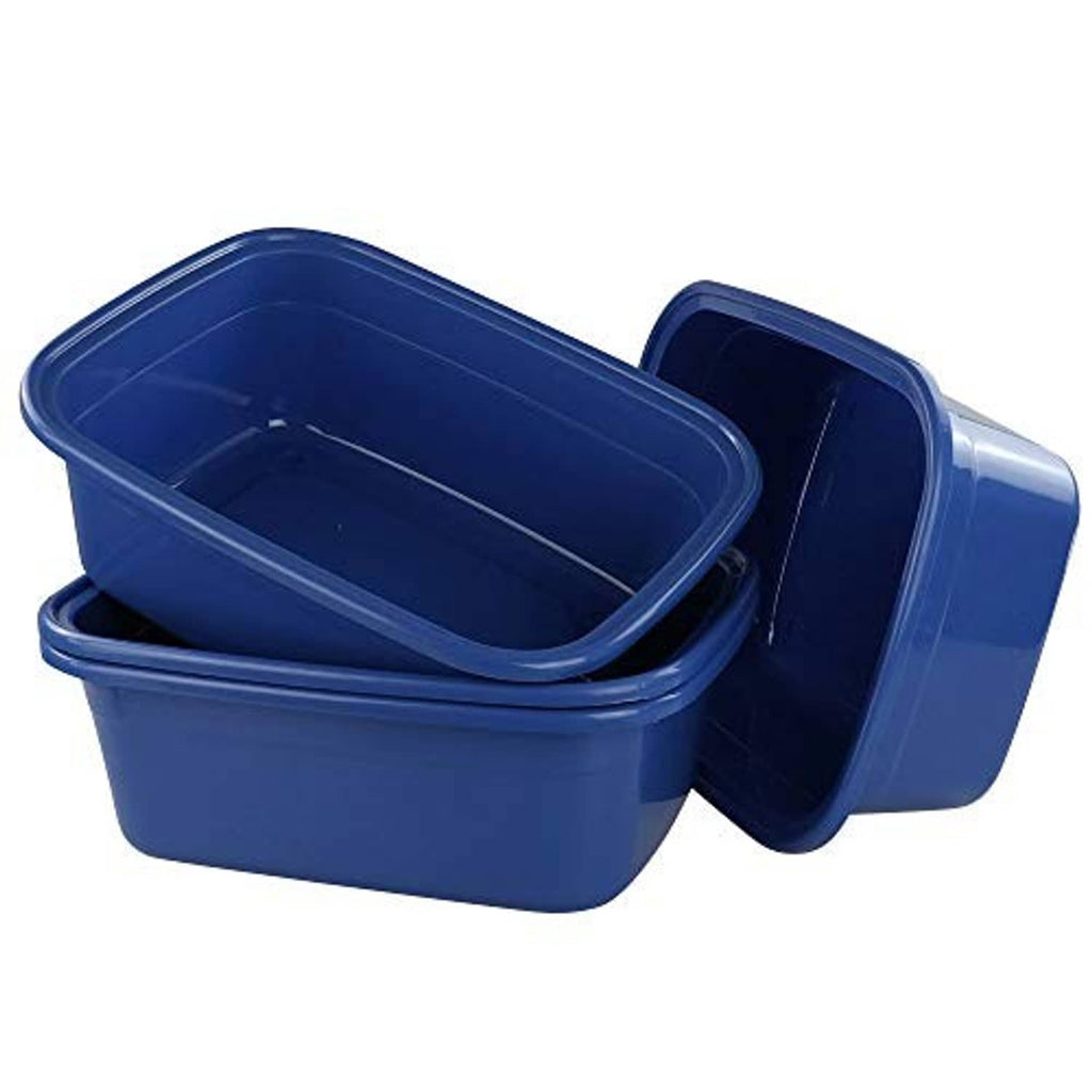Two blue plastic washing basins, one open and one with lid