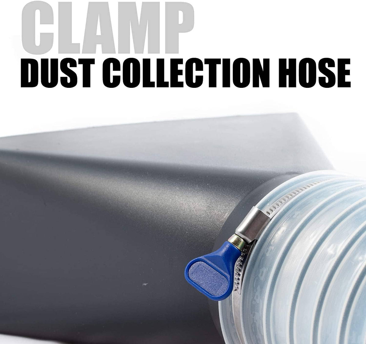 Stainless hose clamp with blue screw on duct hose connection
