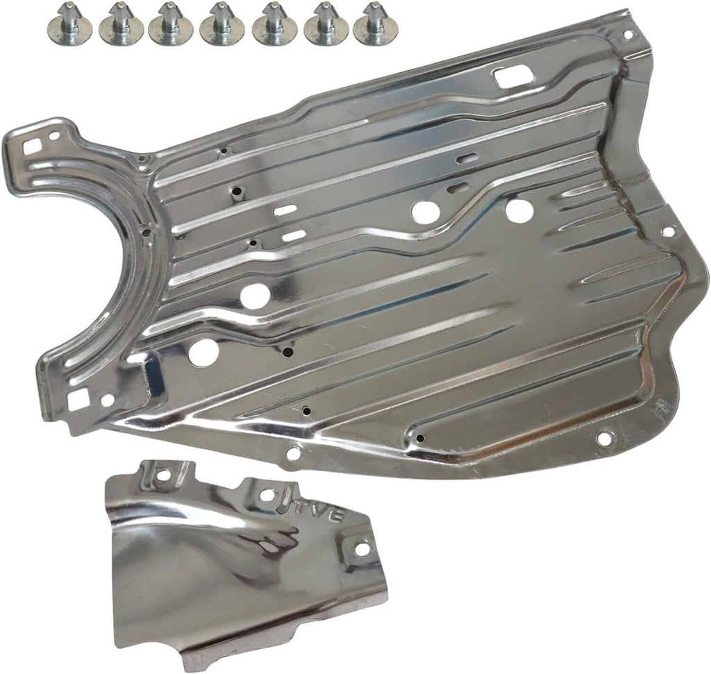 Engine splash guard cover board with side bracket and screws, silver metal plate