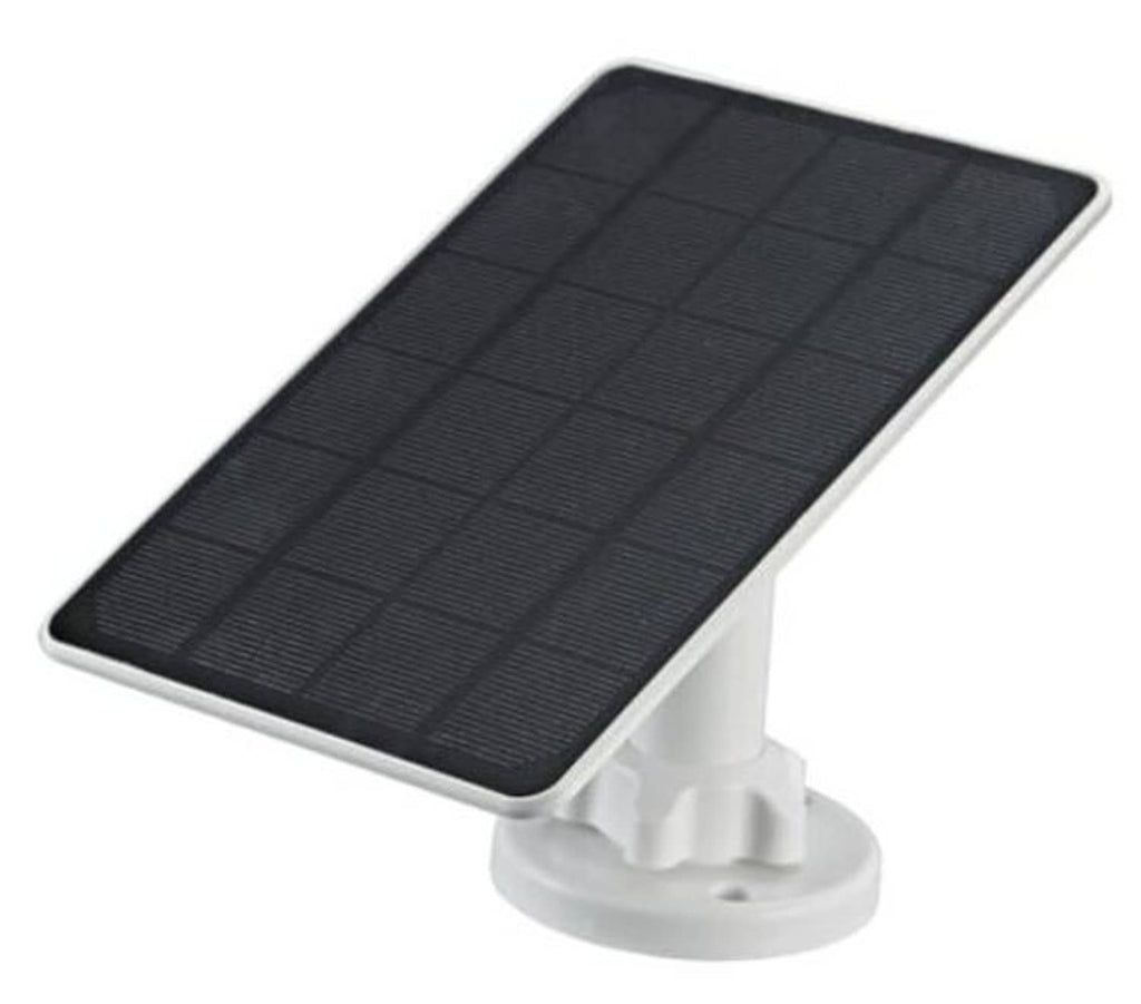 Solar panel charger with black photovoltaic surface and white mounting bracket