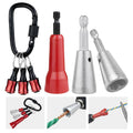 6-piece wire twister tool set with black lanyard, red caps, and silver twist cones