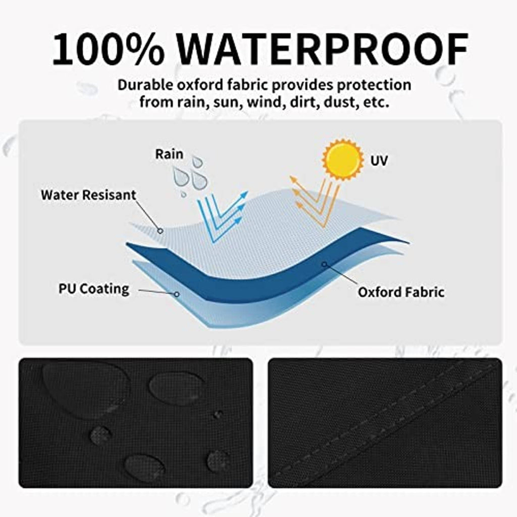 Black patio heater cover with durable water-resistant oxford fabric.
