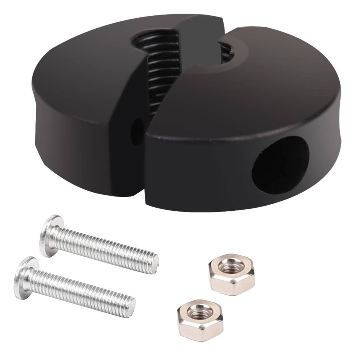 Black spring hose reel ball stopper with mounting screws and nuts