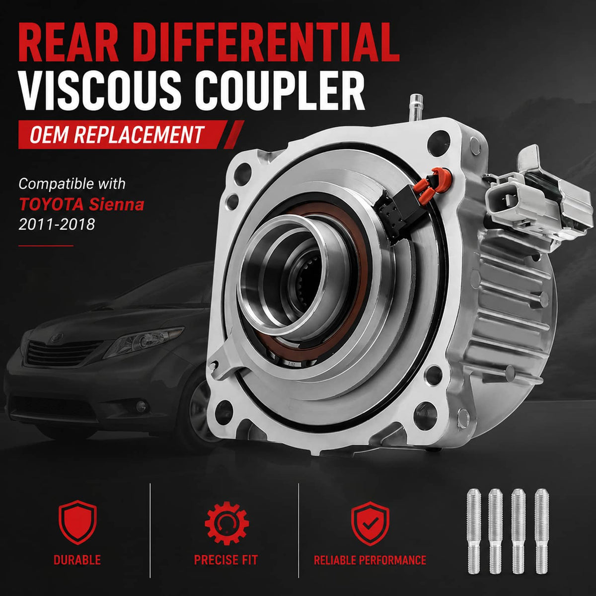 Rear differential viscous coupler housing with gray fins and round bearing opening