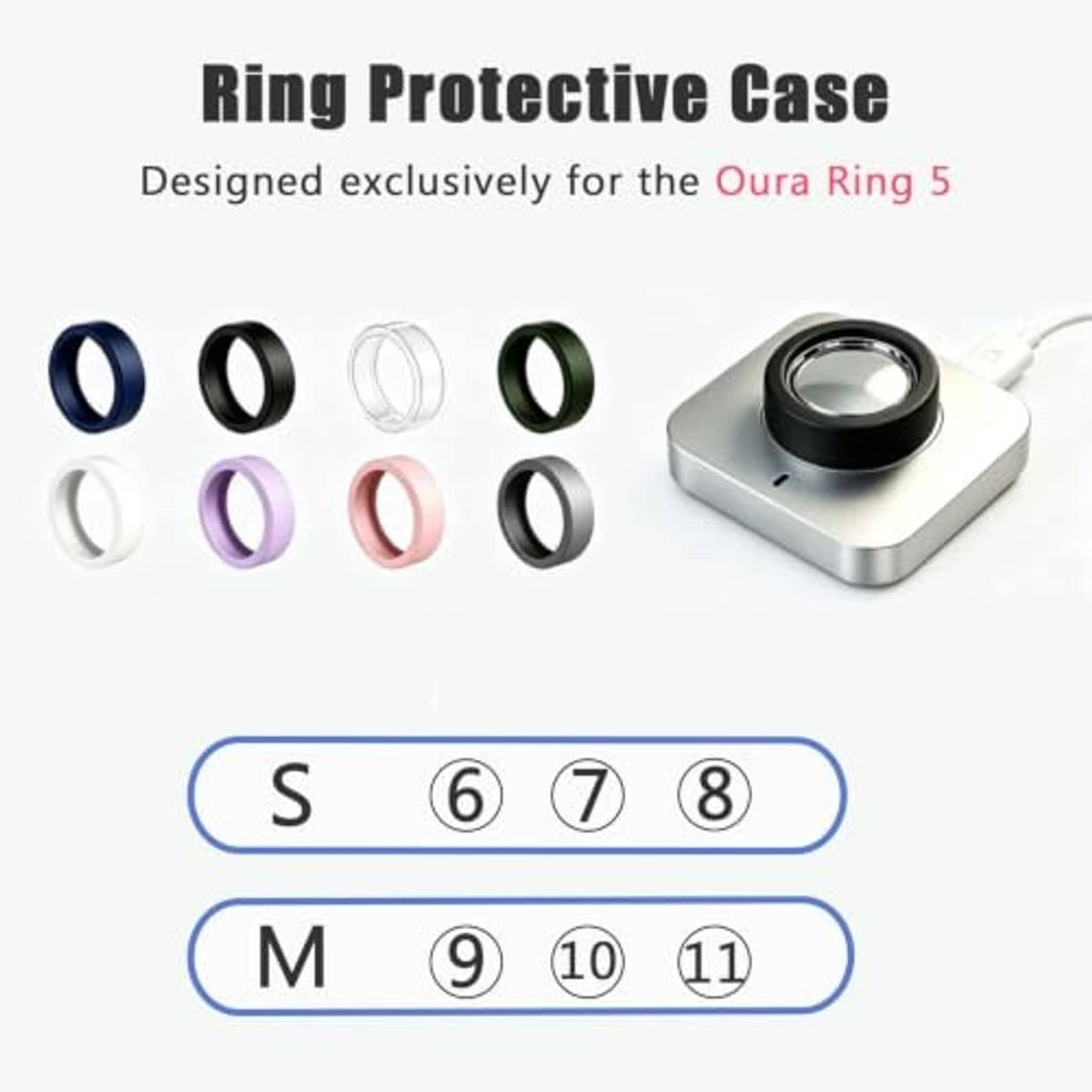 Protective case with multicolor silicone ring covers and S/M size markers