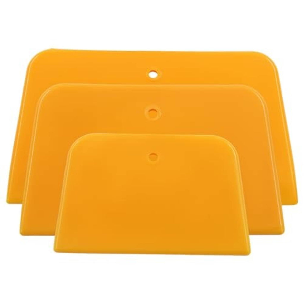 Orange plastic car wrap squeegee set, overlapping blades with center holes
