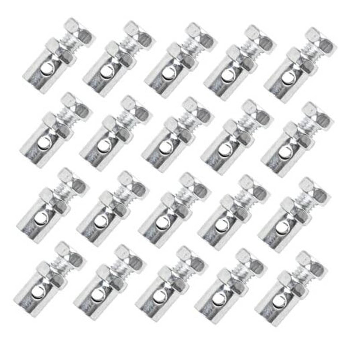 Throttle cable end connectors, chrome-plated set with threaded hex heads and loop holes