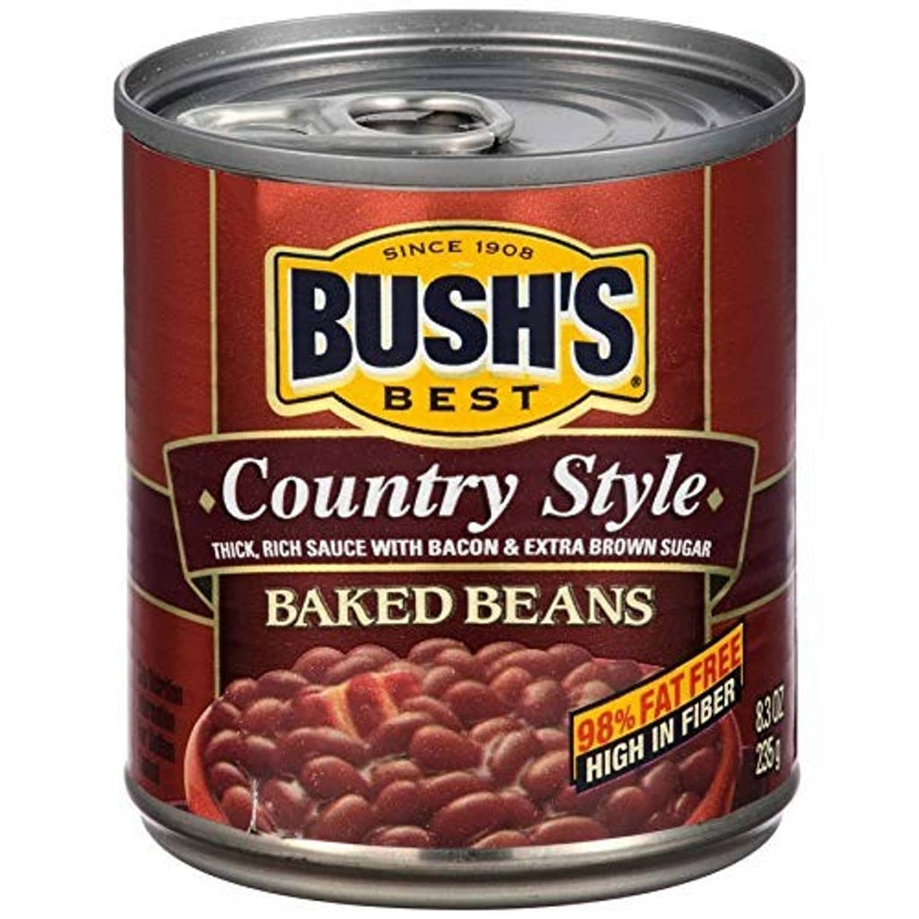 Bush’s Best Country Style baked beans can with bean and label details