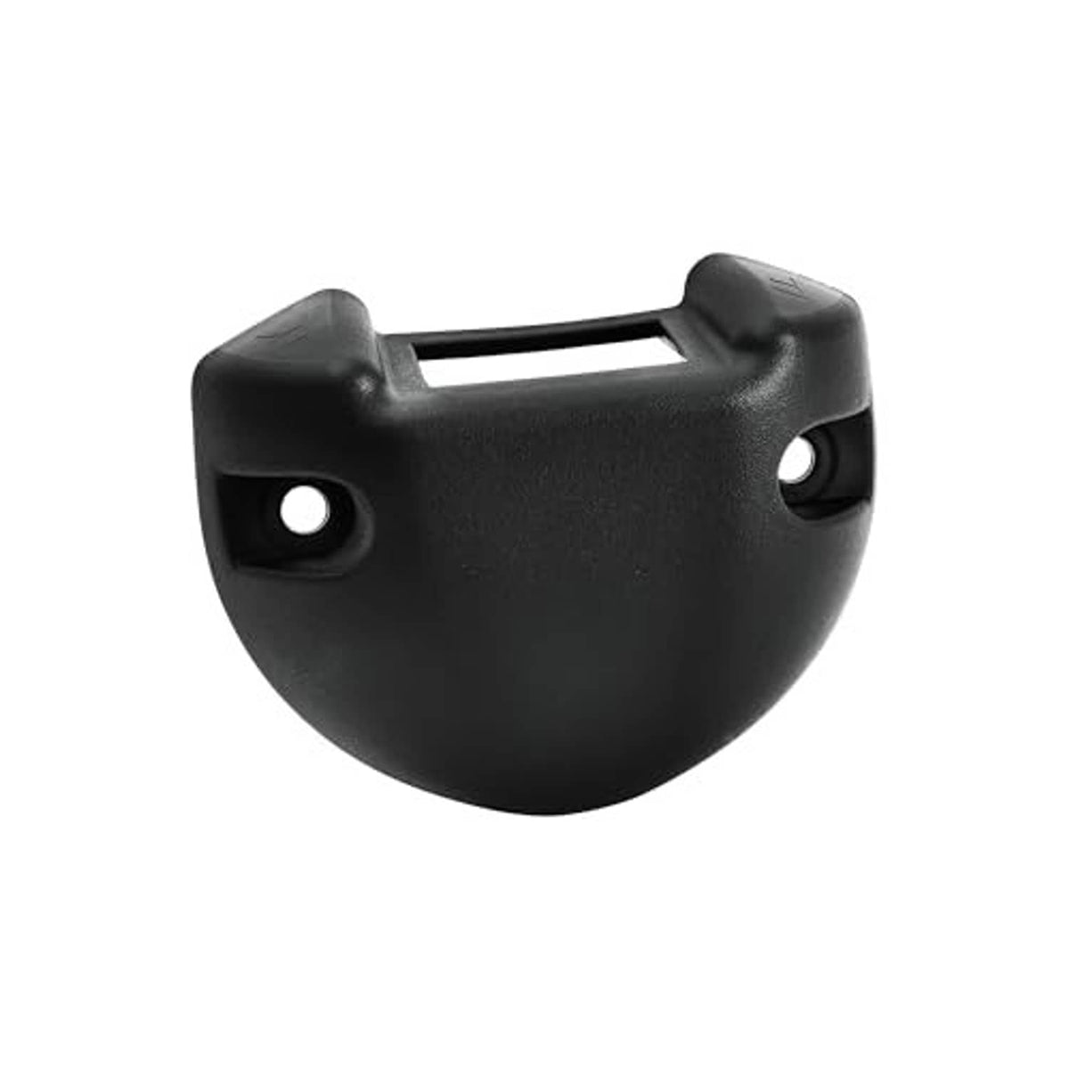 Black plastic switch housing base cover, curved half-dome shape with two side holes