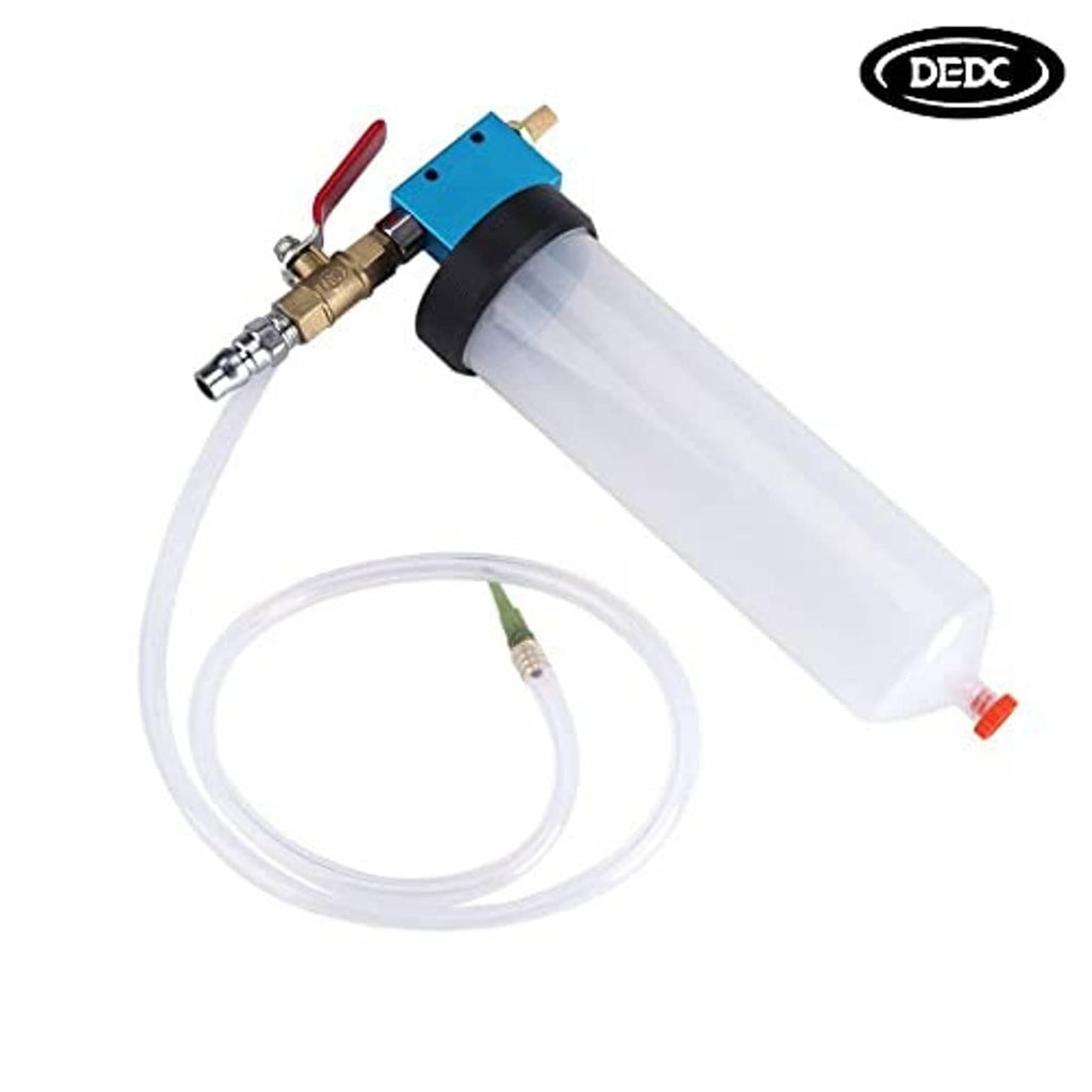 DEER brake fluid extractor kit with clear reservoir, blue valve, white hose, and fittings