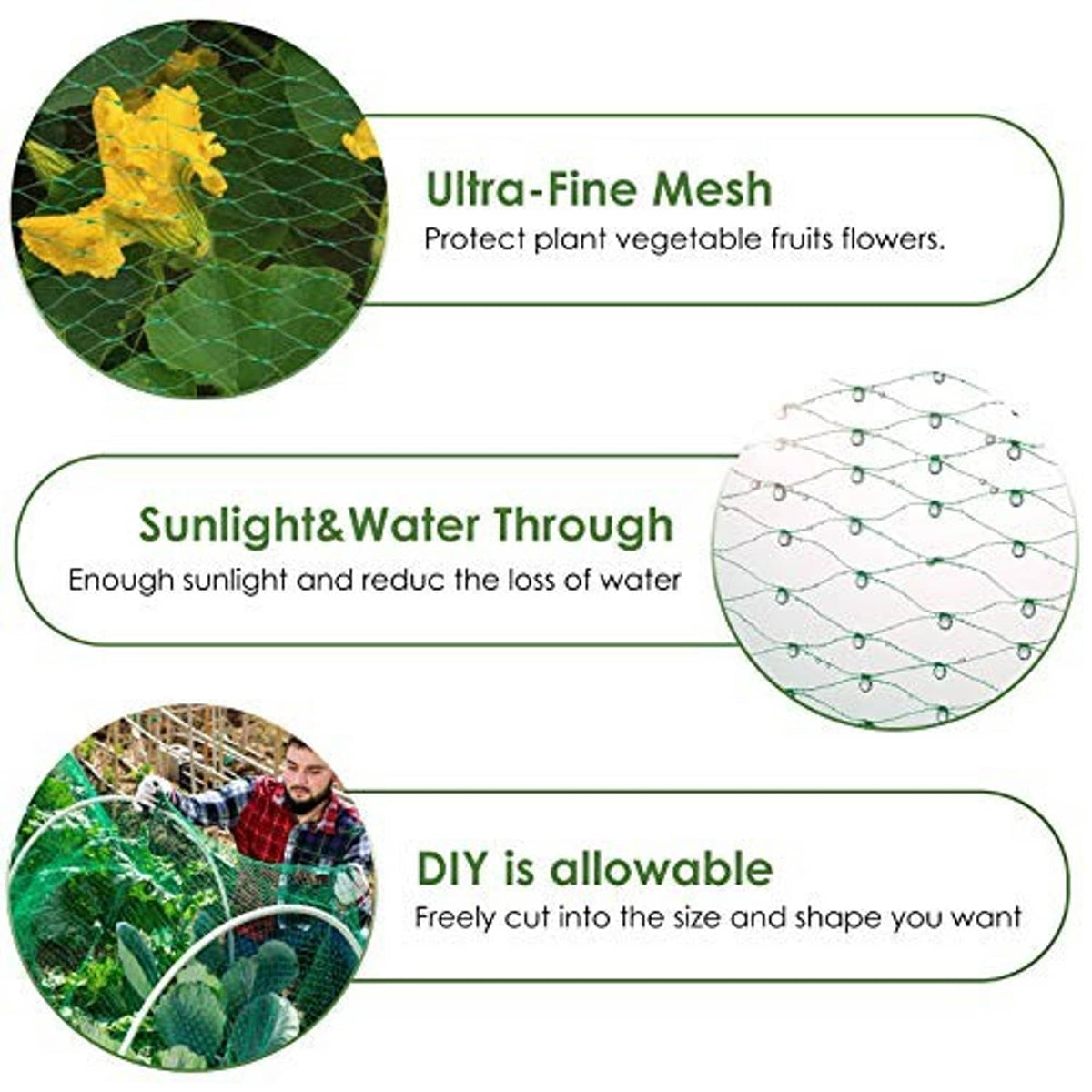 Ultra-fine garden mesh netting with leaf mesh detail and water-through grid