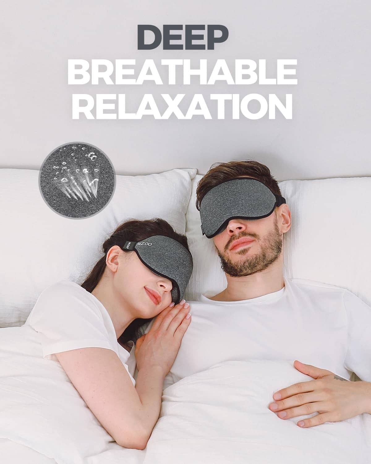 Two dark gray sleep masks with black edges, cushioned contoured eye covers