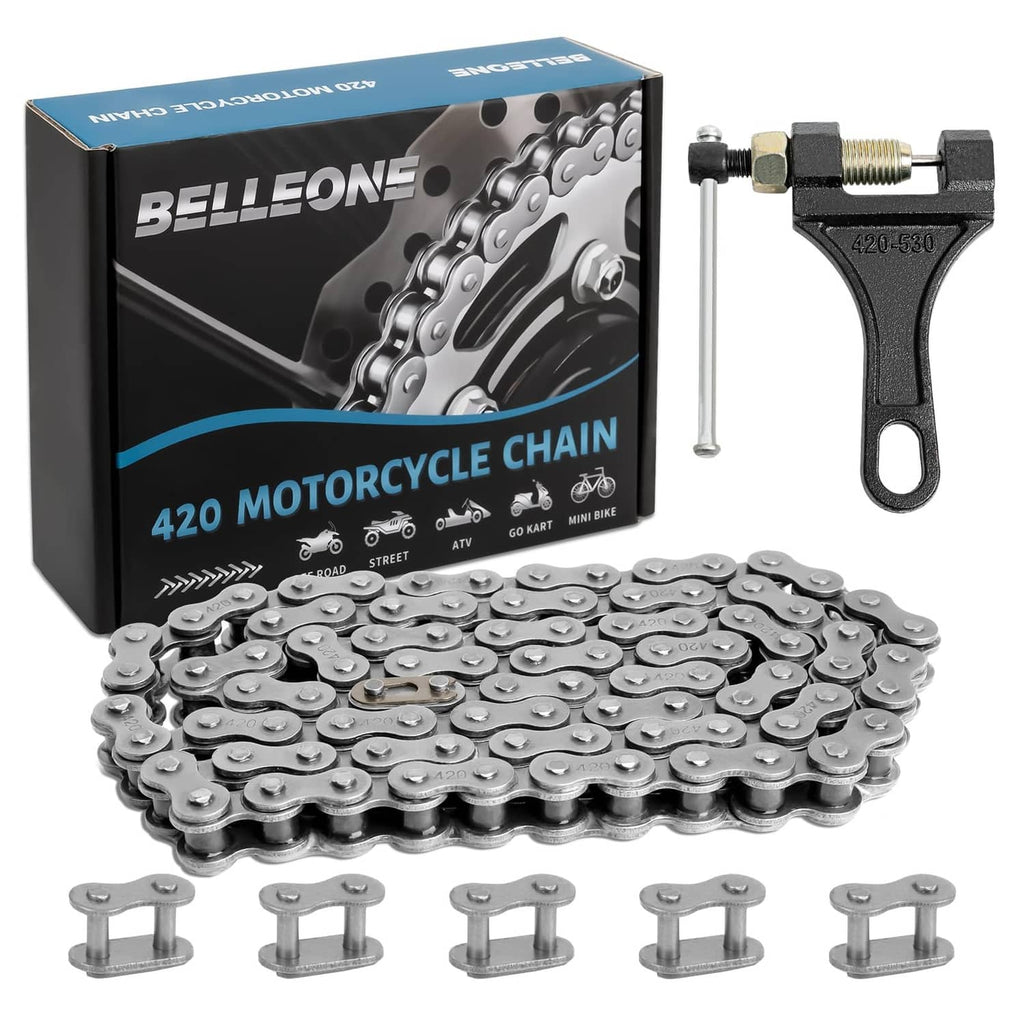 BELLEONE 420 roller motorcycle chain, 90 links, with chain breaker tool