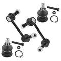 Set of 4 sway bar end links and upper ball joints with black boots, nuts, washers