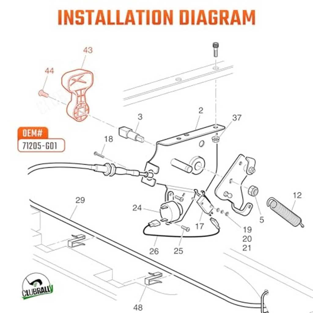 R-N-F shifter handle shown in installation diagram with mounting hardware