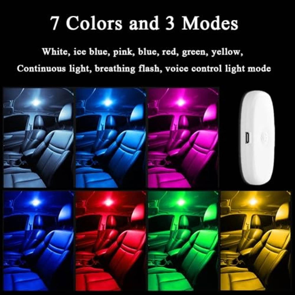 LED car interior light with multicolor lighting modes, compact oval housing
