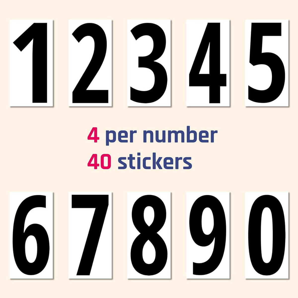 Black vinyl number stickers on white squares, numbers 0–9