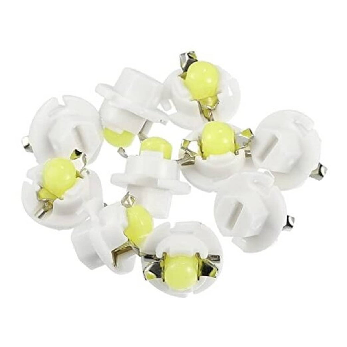 Set of 10 T5 LED dashboard bulbs with white holders and green-yellow LED chips