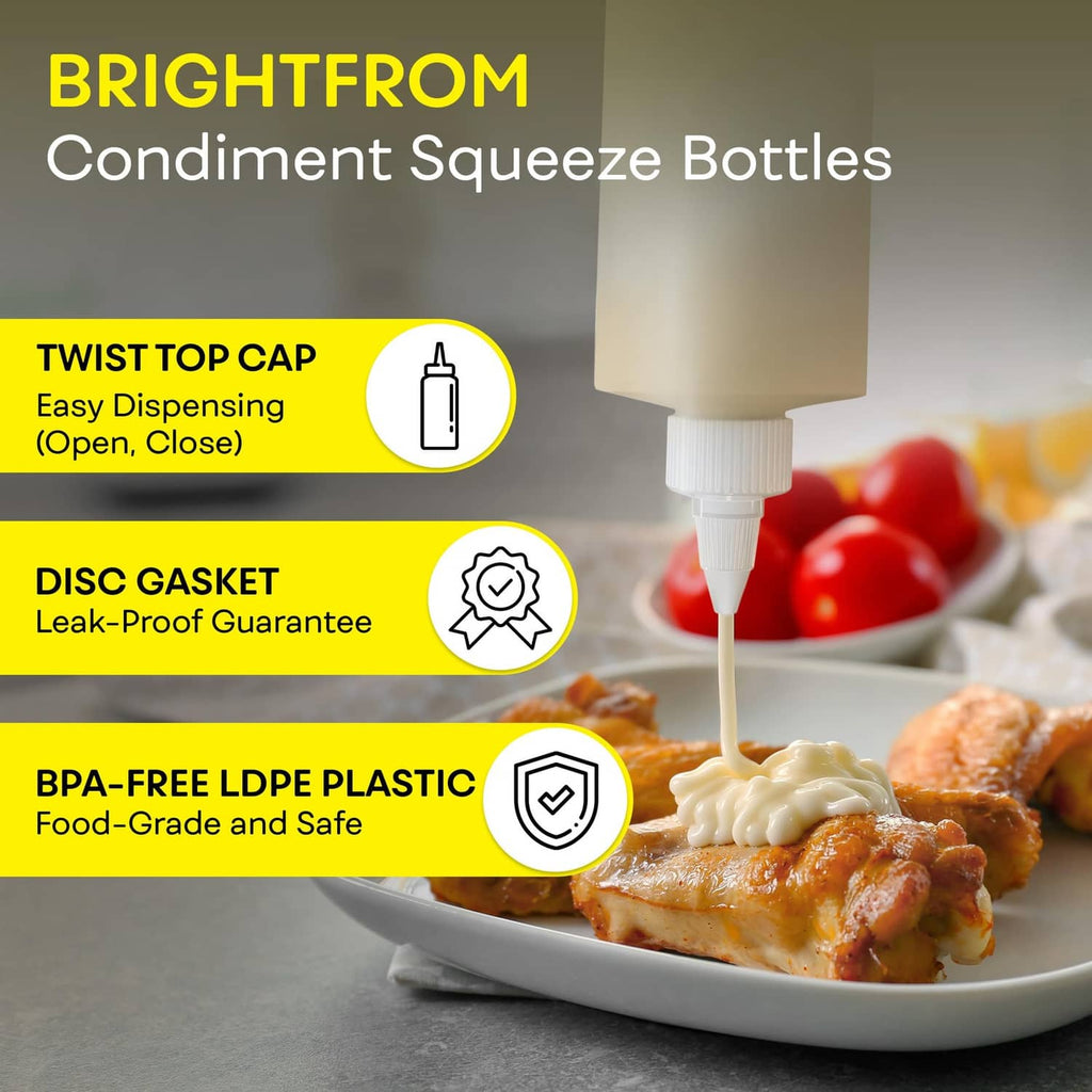 White condiment squeeze bottle with twist top cap and pointed nozzle